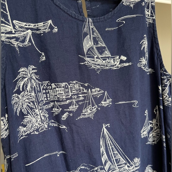 Linen Navy Blue Nautical Sailboat Dress - Picture 3 of 5